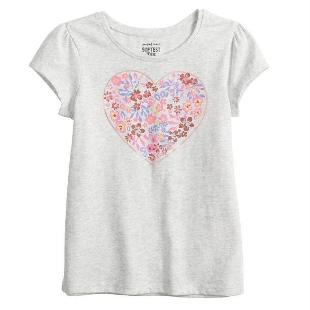 Jumping Beans Girls Shirred Sleeve Tee 18 Months New with Tags Gray Floral Heart
